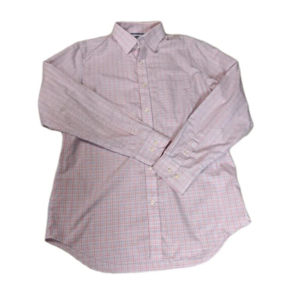 Banana Republic Men’s Medium 15-15.5 Non-Iron Classic Fit Shirt Pink Blue Plaid